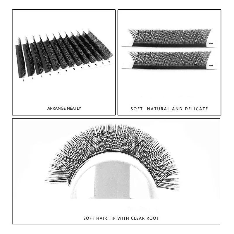 10PCS Black 12-Row YY Eyelash Extensions, Thick Curling Soft Long Natural Volume False Lashes