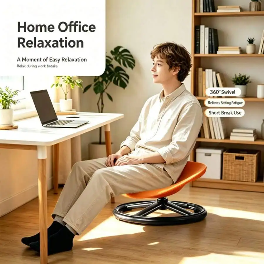 Office Chair And Step Stool - Spinning Chair For Children With Autism | Blue And Orange Oval Eggshell Pattern, With Anti-Slip Me