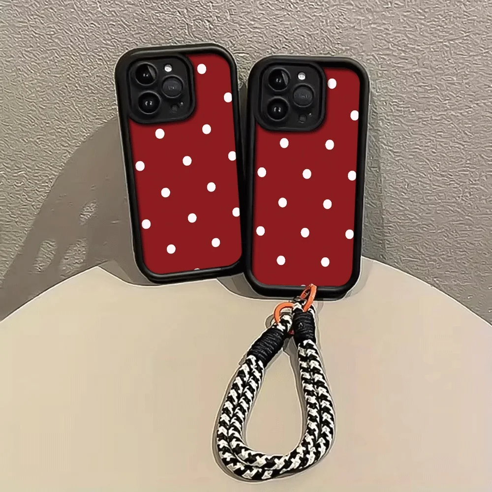 Burgunderrot-weiße Polka-Dots-Handyhülle mit Trageband für Samsung Galaxy Note 20 Ultra S24 S25 S26 Plus S24 FE S23 S24 S25 Ultra Cover – Detail 2