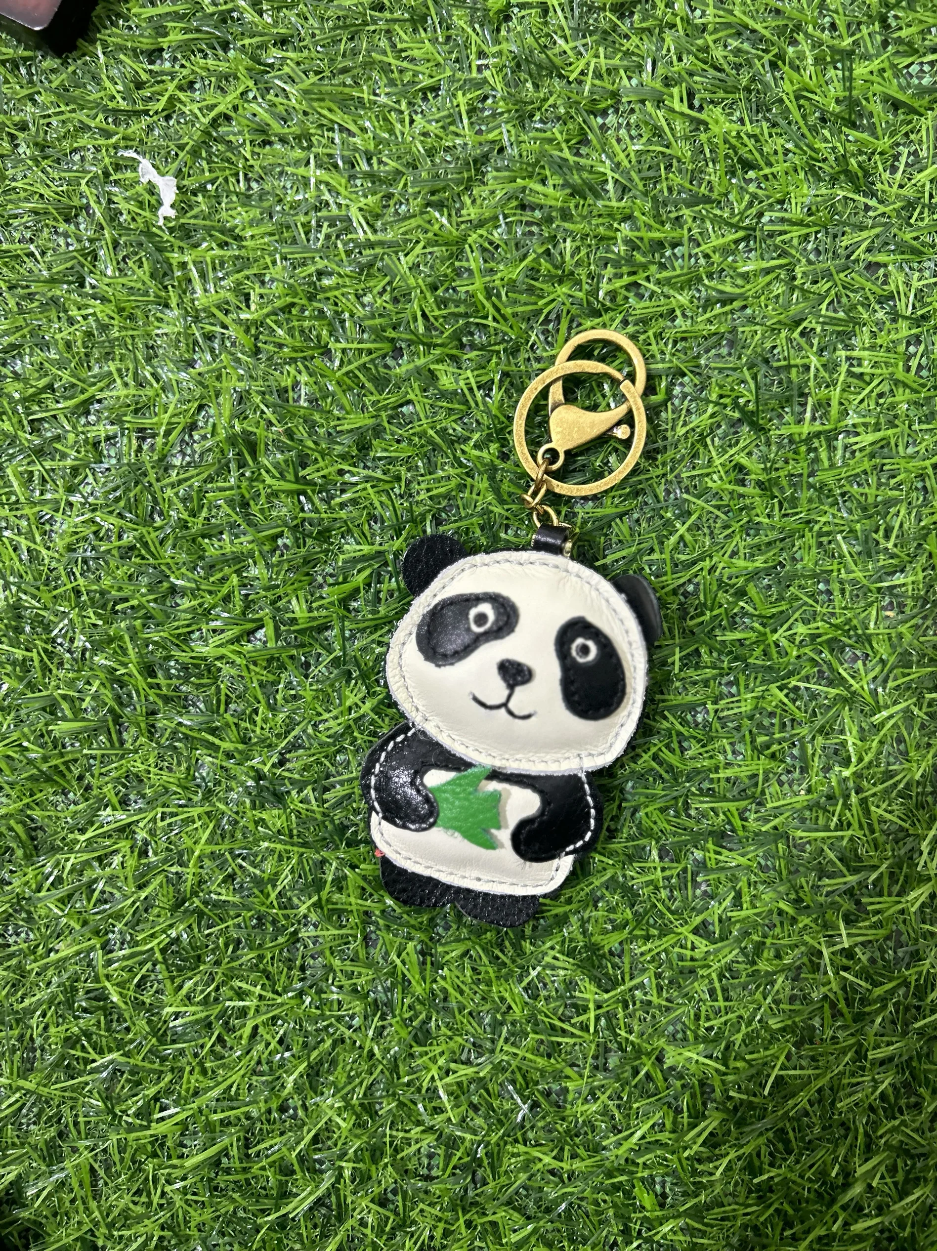 Genuine leather red panda bag pendant car key chain accessories cute panda cartoon exquisite school bag vintage pendant
