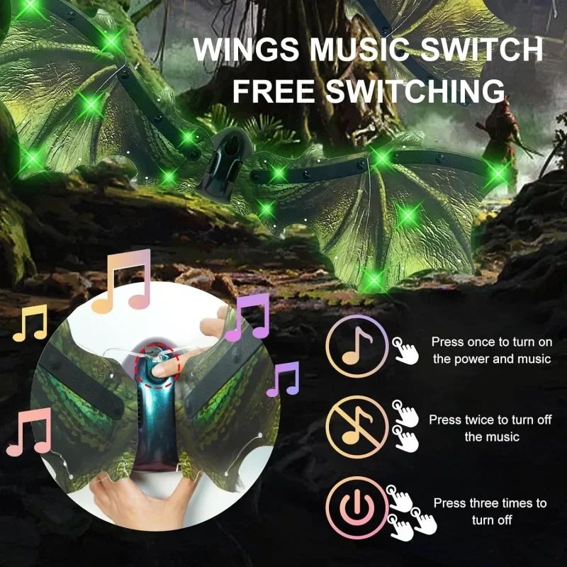 Dinosaur Wings Fun Electric Clapping Butterfly Feathers Kids Light Up Back Decoration Halloween Music Lights Bionic Toys