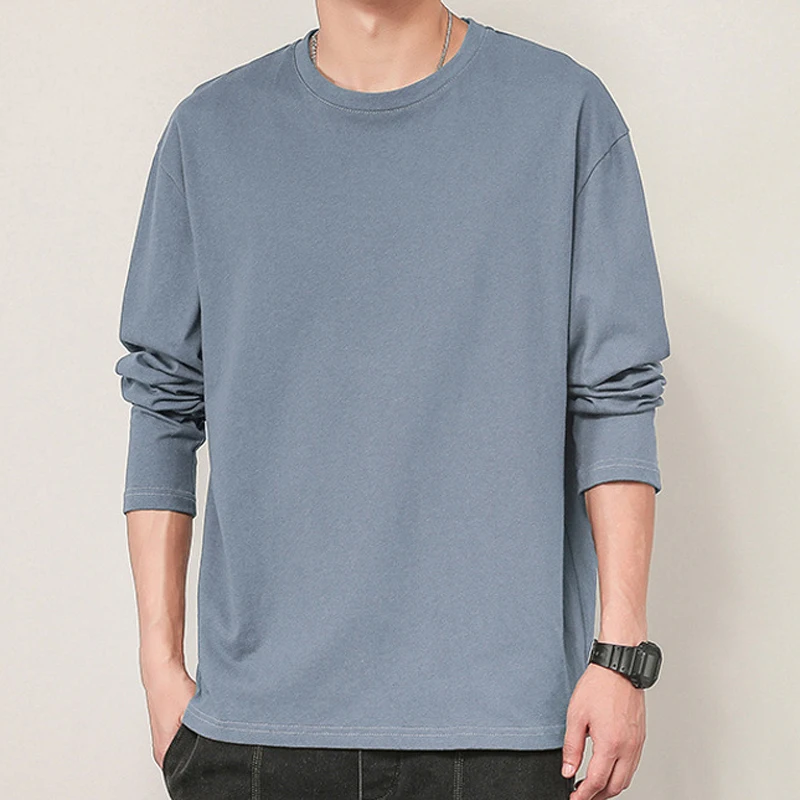 

2023 new Man Tops Fashion O-Neck Long Sleeve Solid Loose Comfortable Casual Man Tops