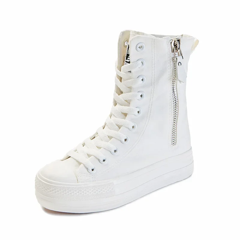Women's Shoes New High-top Side Zip Canvas Sneakers Fashion Comfortable Platform Boots for Women Student Shoes Platform Sneakers