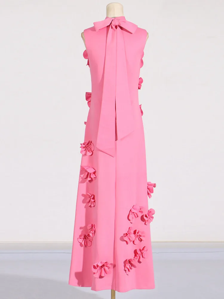 JNMC 2024 женское Новое трехмерное длинное платье с цветочным коллажем элегантное однотонное платье без рукавов с воротником-стойкой