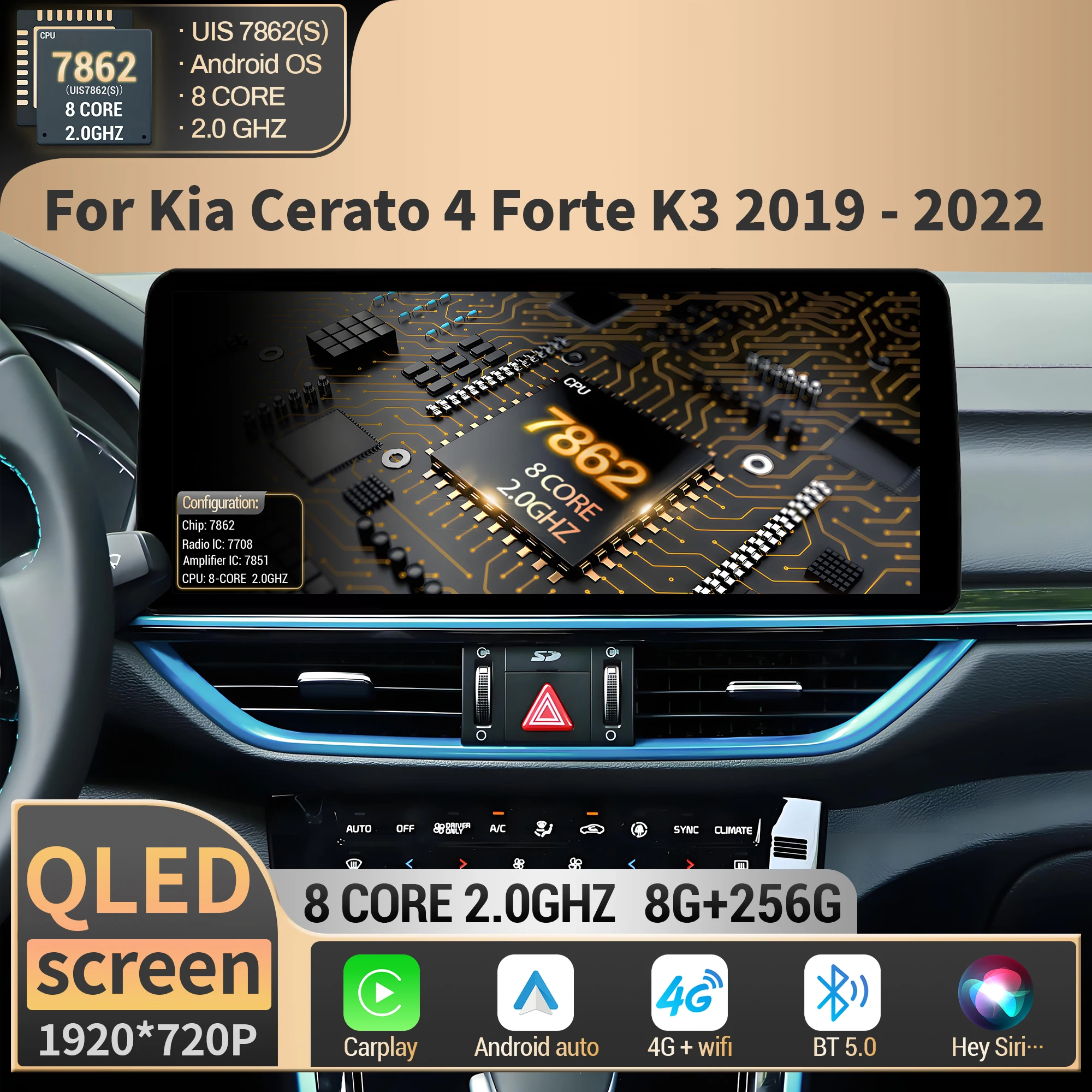 12.3 inch For Kia Cerato 4 Forte K3 2019 2020 2021-2022 Car Radio Wireless BT CarPlay 4G GPS Navigation Multimedia Screen
