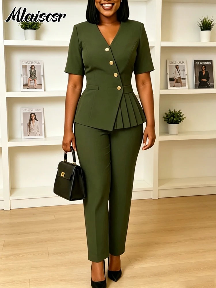 Costume pantalon vert foncé chic Mlaiscsr pour femmes, ensemble professionnel et élégant 2 pièces pour le bureau, les réunions et les entretiens