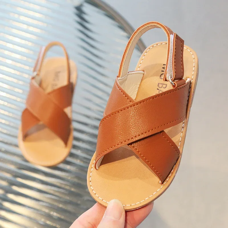 Korean Child Shoes Versatile Simple Korean Style Kids Fashion Sandals 2024 Summer Open-toe Boys and Girls Solid Color Beach Shoe