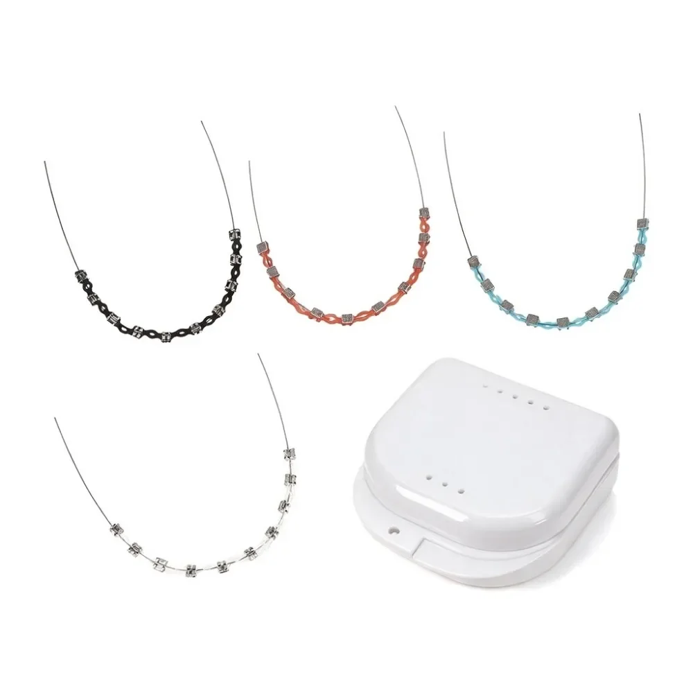 1Pair Braces with Braces Box Colorful Tooth Decoration with Metal Wires Metal Bracket Orthodontic Ligature Ties Send Storage Box