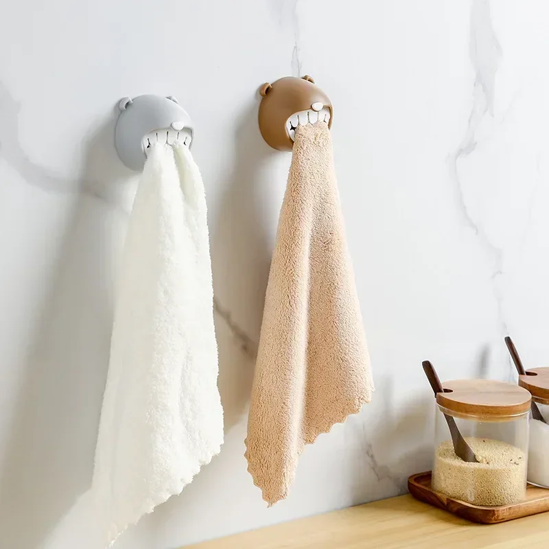 Creative Cartoon Towel Holder Bathroom Wall Hanging Face Towel Storage Rack Kitchen Punch Free Rag Towel Plug Dishcloth Clip