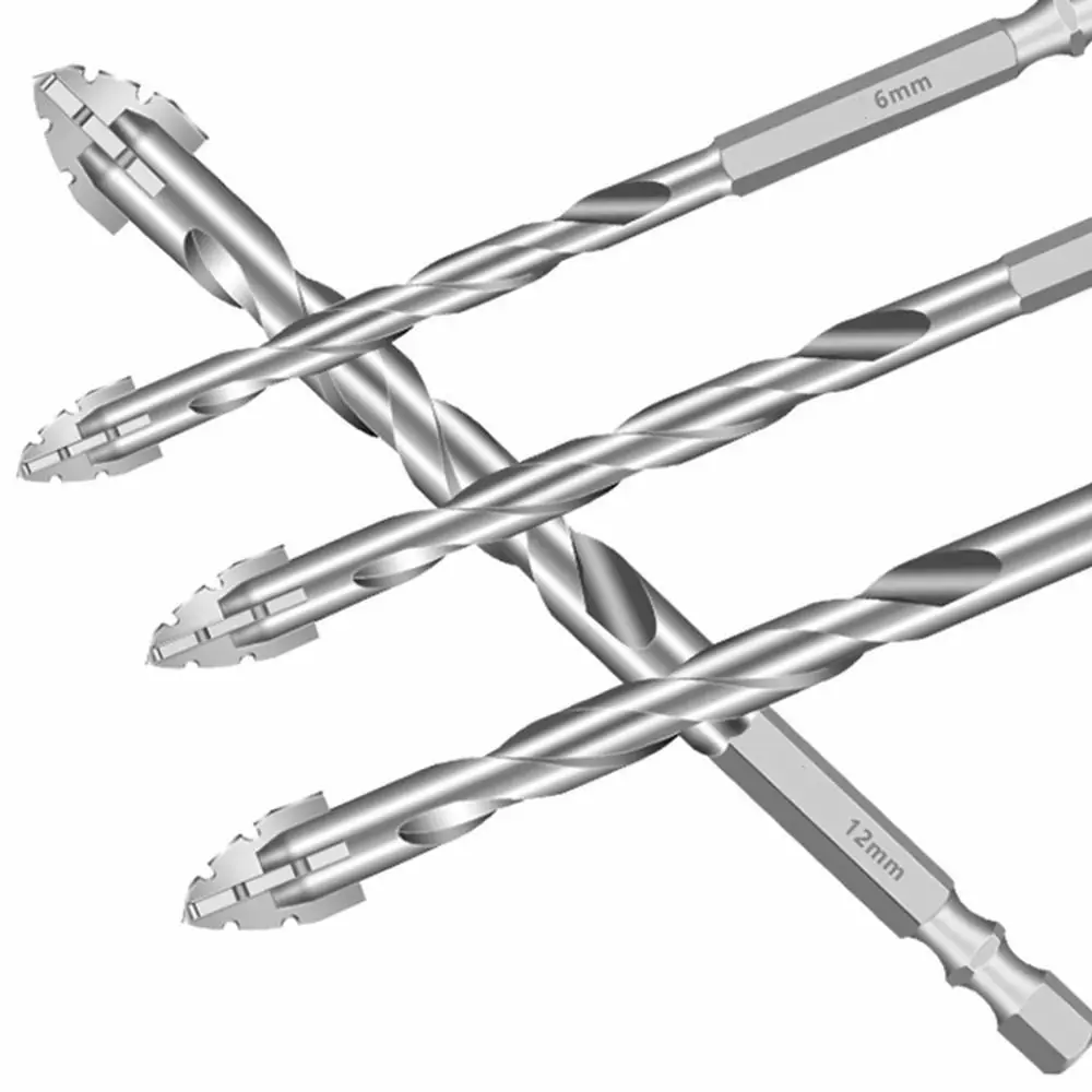 

6/8/10/12mm Drill Bit Set Four Edged Anti Slip Hex Shank Electric Drill Bit High Hardness Eccentric Punching Tool Electrician