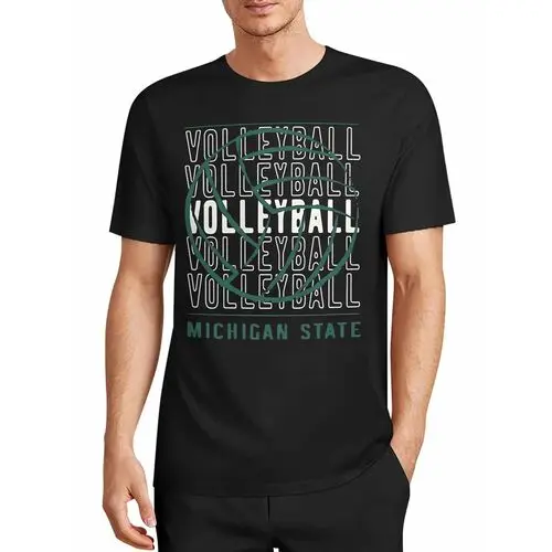 Minimalist Line Art Text Paired with a Casual Hand-Drawn Volleyball Design, a Low-Key Color Scheme That Conveys the Enthusiasm of Michigan State Volleyball Youth on the Court. Loose-Fitting Short-Sleeve Top with Black Background