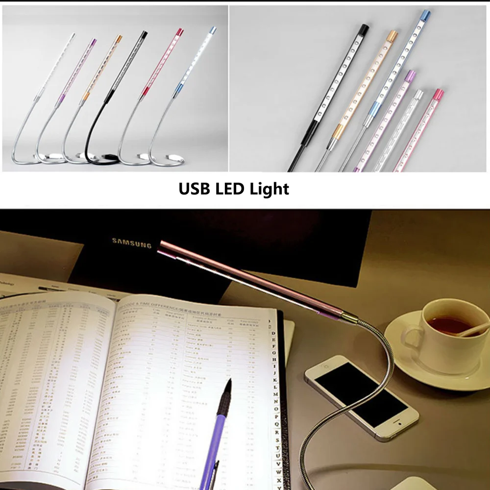 USB Night Lights LED Book Light For Laptop notebook Keyboard Reading Lighting 5V Flexible Usb Table Lamp Silver Black Purple