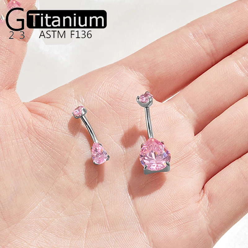 

Titanium G23 Navel Nail Love Water Drop Flat Bottom Two Zircon Piercing Jewelry Sexy Punk Navel Earrings