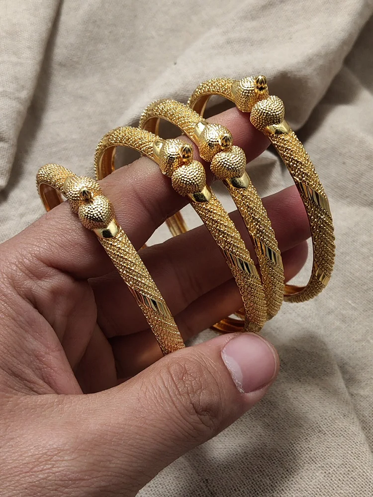 Annayoyo Africa Gold Color Bangles for Women Girls Arab Nigeria Jewelry Flower Bracelet