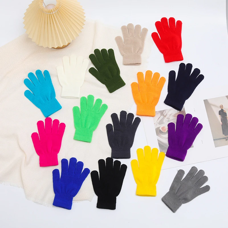 New Winter Candy Color All-match Warm Touch Screen Five-finger Knitted Gloves Unisex