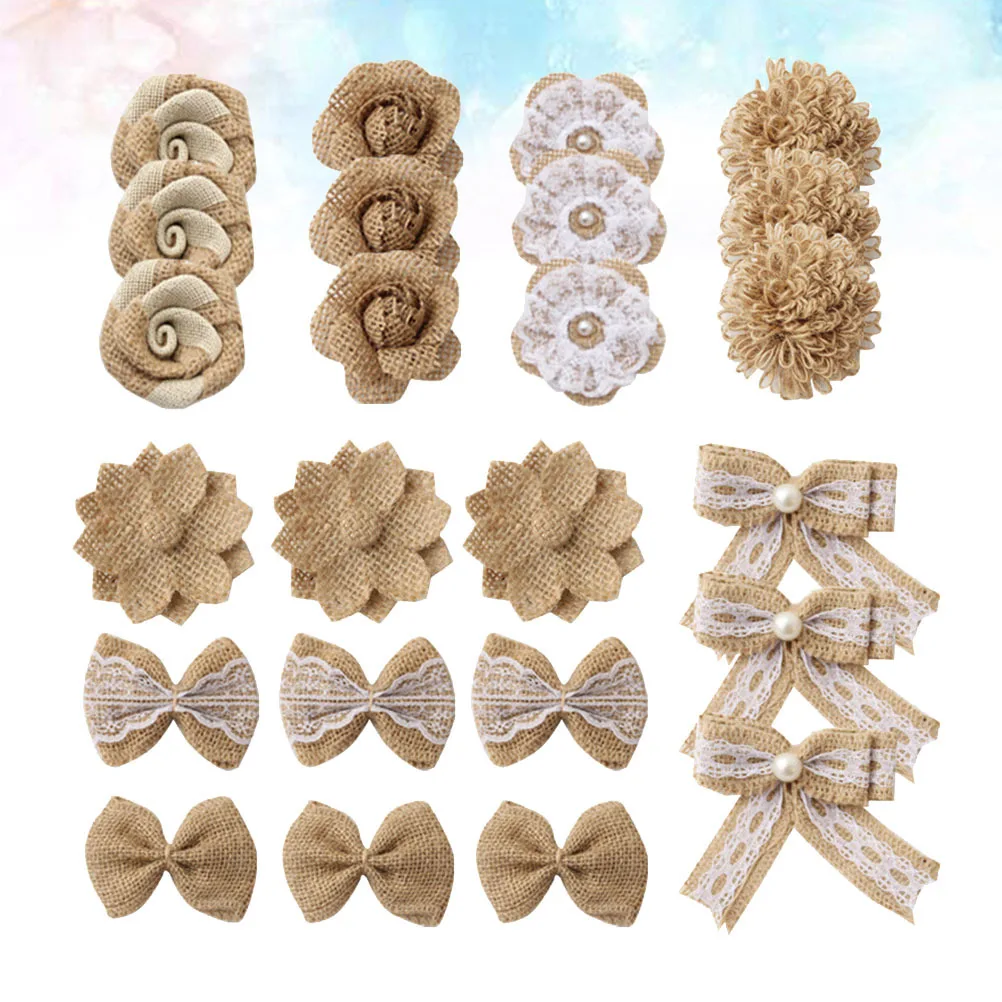 

24Pcs Jute Flower Burlap Floral Craft Materials Vintage Handmade Rustic Wedding Party Decoration Christmas DIY