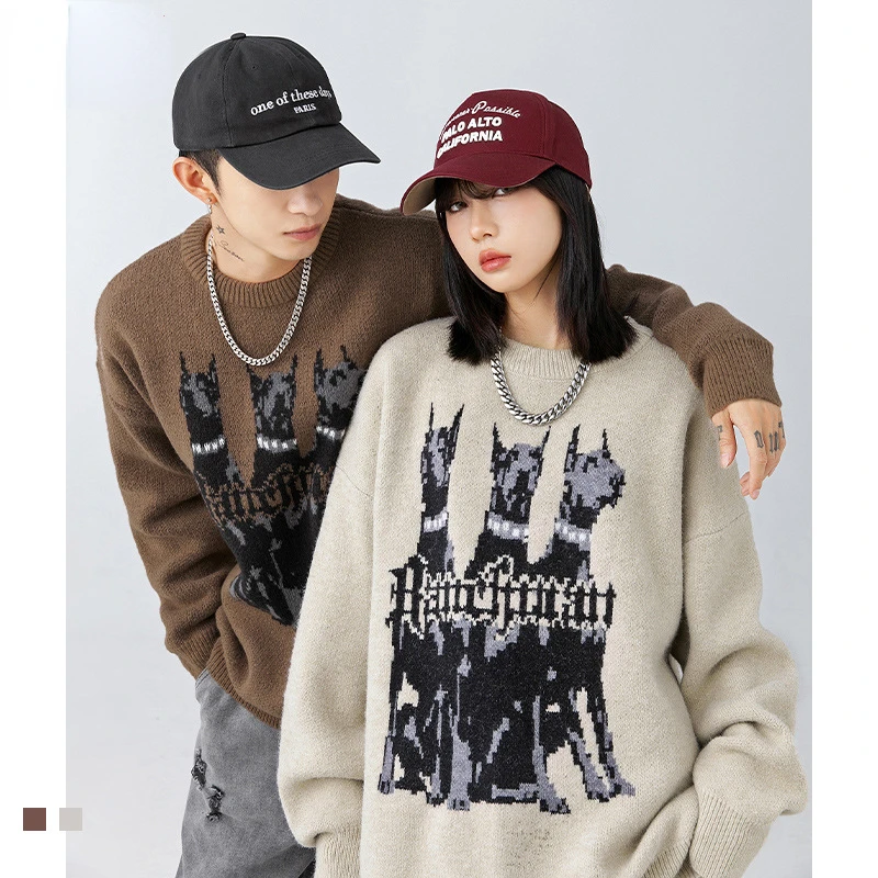 Doberman Dog Knitted Sweater Men Y2k Streetwear Oversize Pullover Vintage Graphic Knit Male Jumper Women Winter Casual Sweaters