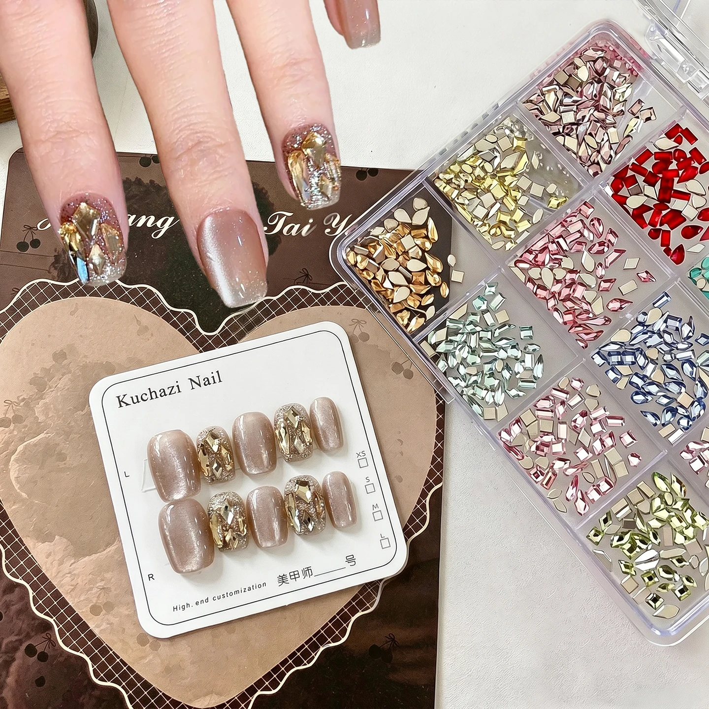 SANANIE 12 Grids Colorful Mini Diamond Flat Bottom Nail Art Charms 3D Shiny Multishape Rhinestone Gems Manicure DIY Accessories