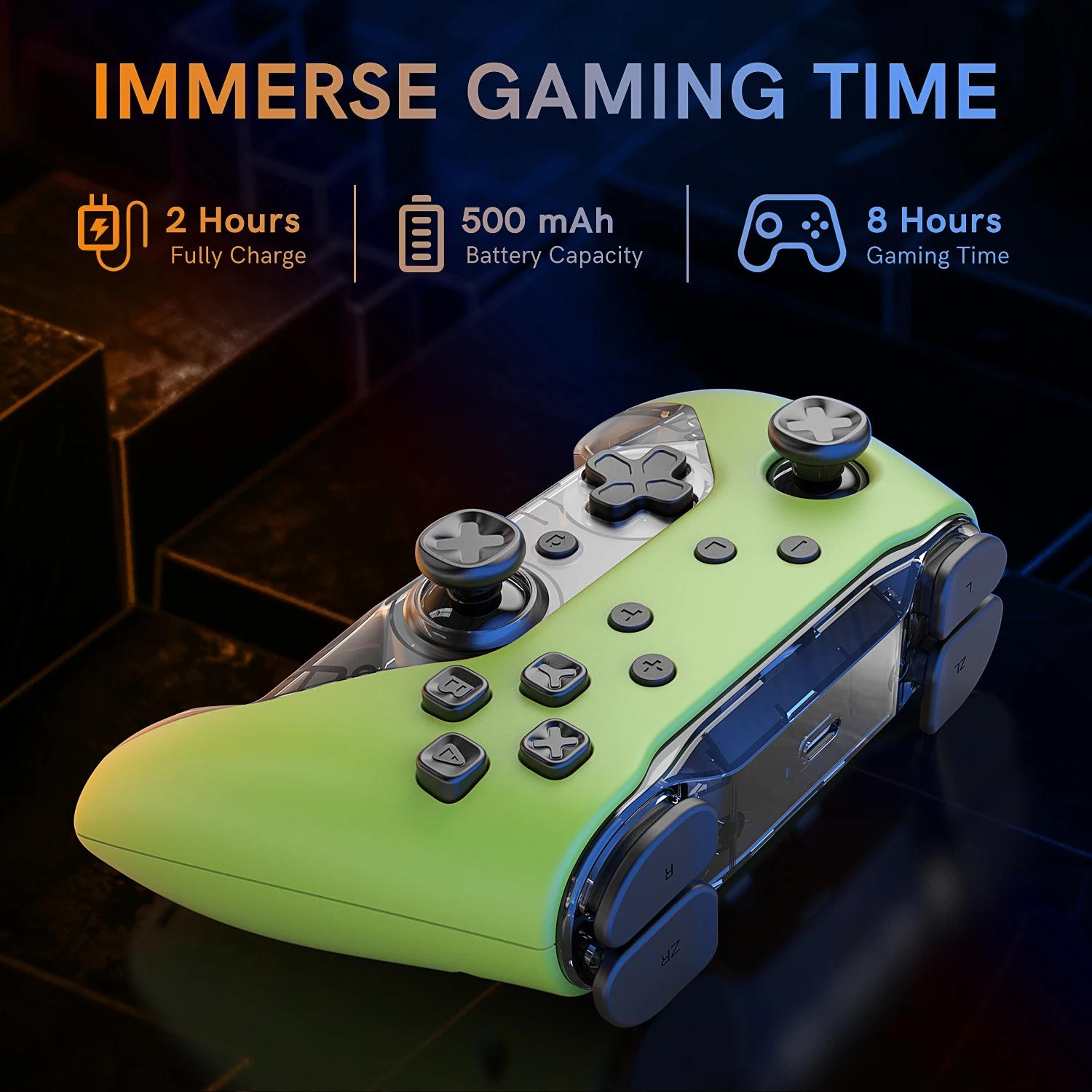 Wireless Pro Controller compatible for Switch or PC, 6 axes, Turbo, Dual, Lite, OLED, dual vibration, LED light