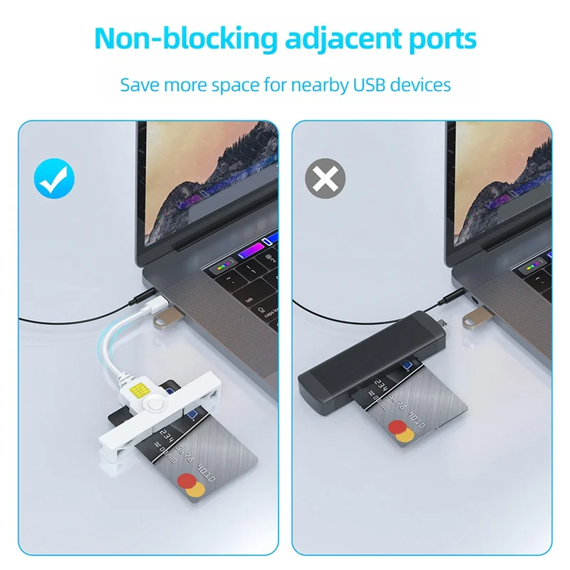 A92Z Portable Foldable Chip Card Reader For Bank Common Access Cards Works For Windows/OS/Android Systems