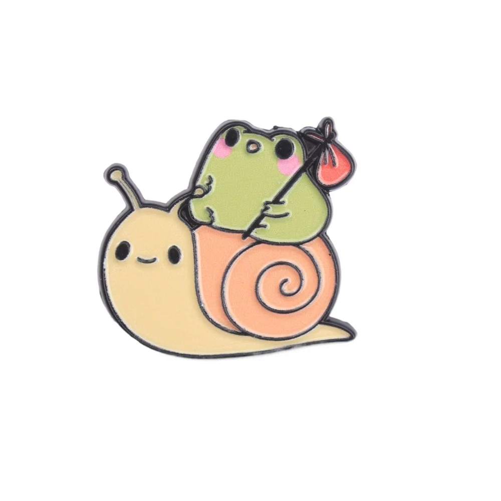creative cartoon frog riding snail badge lapel pin for backpack bags
