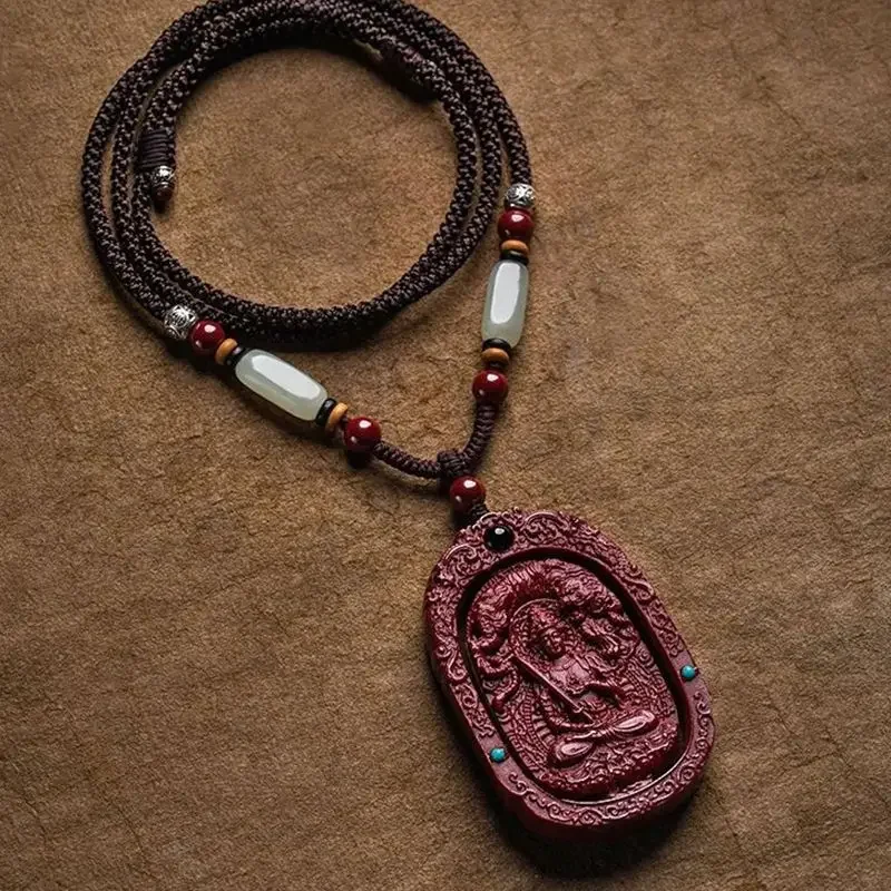 Natural cinnabar Buddha pendant necklace with high content purple sand and zodiac sign, perfect for men and women amulet jewelry