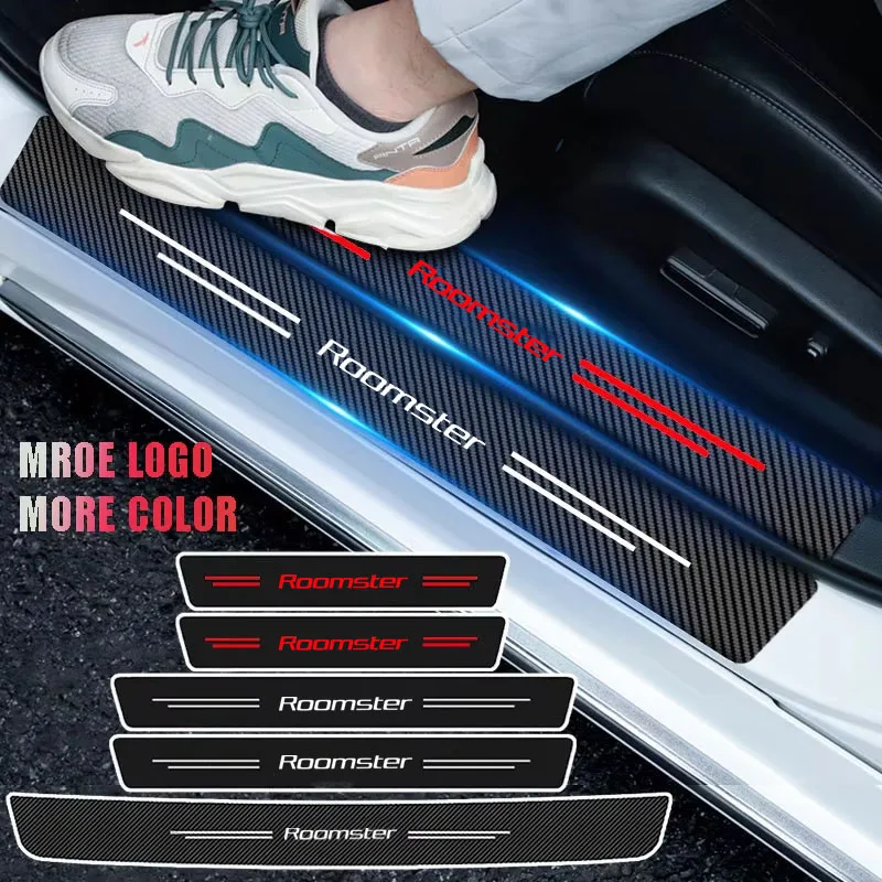 Adesivo de fibra bon para carro, adesivo para limiar de porta, à prova d'água, para skoda roomster, logotipo, porta-malas traseiro, protetores de para-choque, decalque antiarranhões