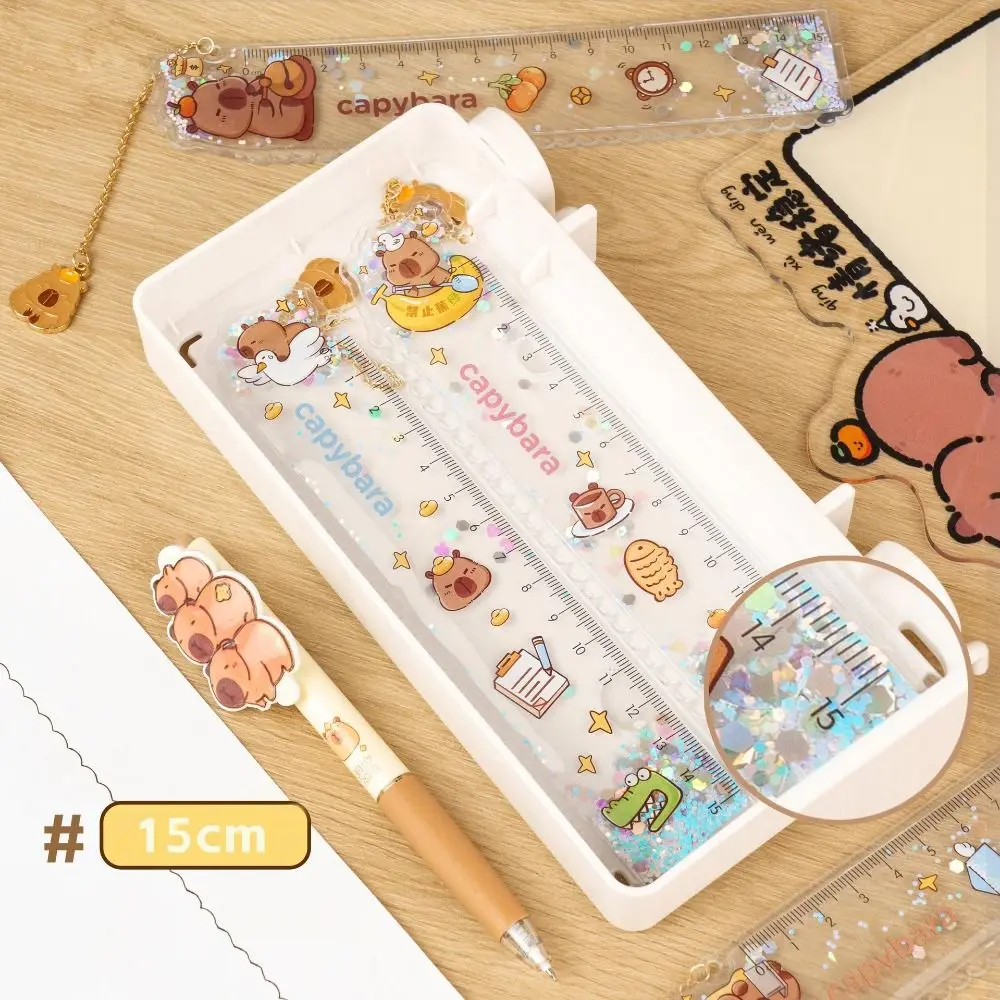 New Capybara Straight Ruler 15cm with Pendant Measuring Ruler Cartoon Quicksand Straightedge Drawing Tools