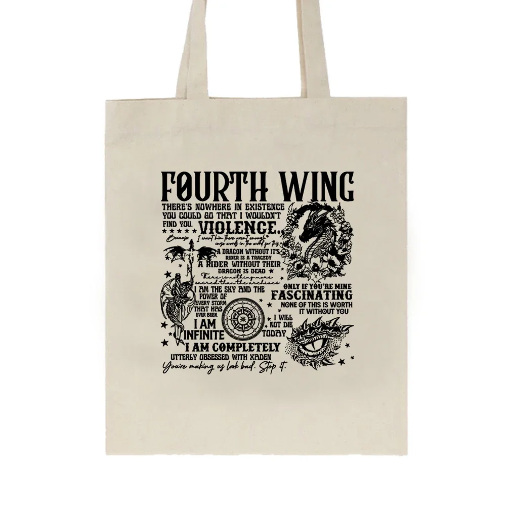 Vintage Fourth Wing Tote Bag Dragon Rider Basgiath War College Women Tote Bags Empyrean Series Fantasy SJM Bookish travel Bag