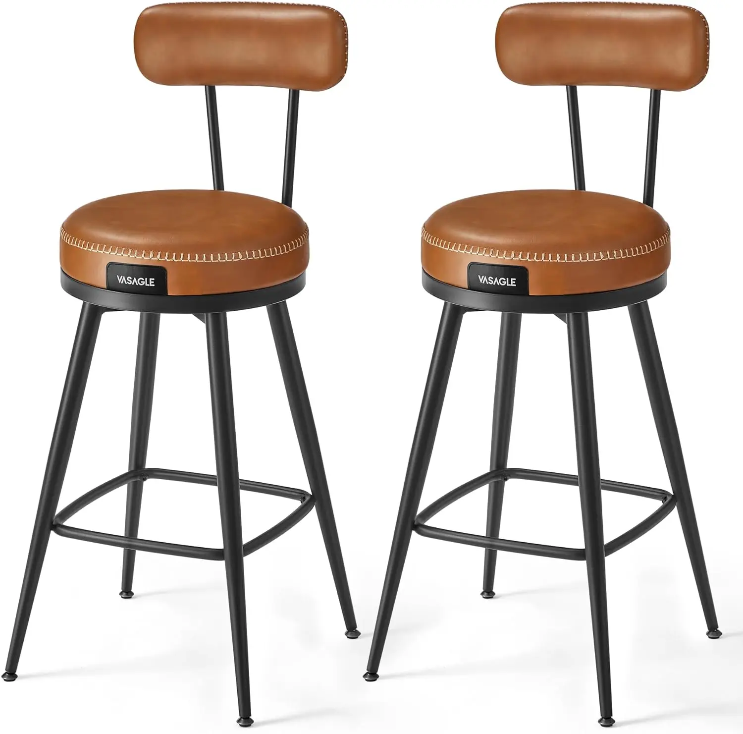 EKHO Collection - Bar Stools Set of 2, Counter Height Swivel Bar Stools with Back, Synthetic Leather with Stitching NEW USA