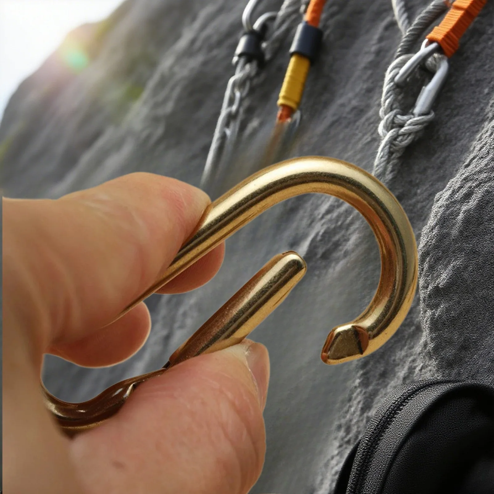 1Pc 60mm Brass Simple D Oval Spring Load Snap Carabiner Keychain Hook Clip Clasp for Camping Hiking Fishing Key Rings Strap Rope