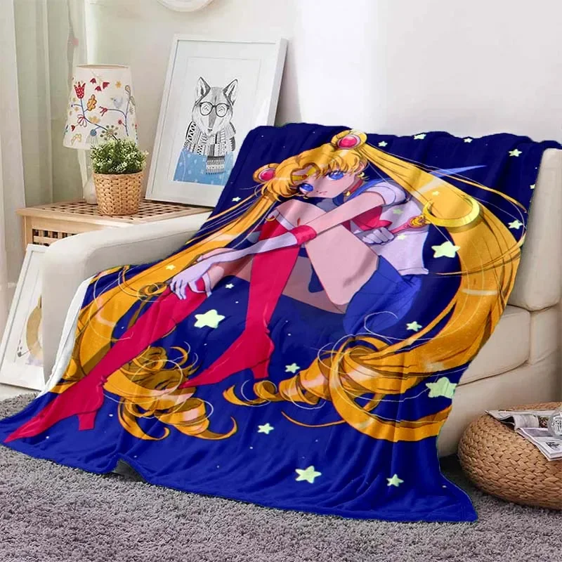 Anime Kawaii Sailor Moon Home Cartoon Printed Blanket Picnic Blanket Warm Flannel Soft and Comfortable Home Travel Birthday Gift