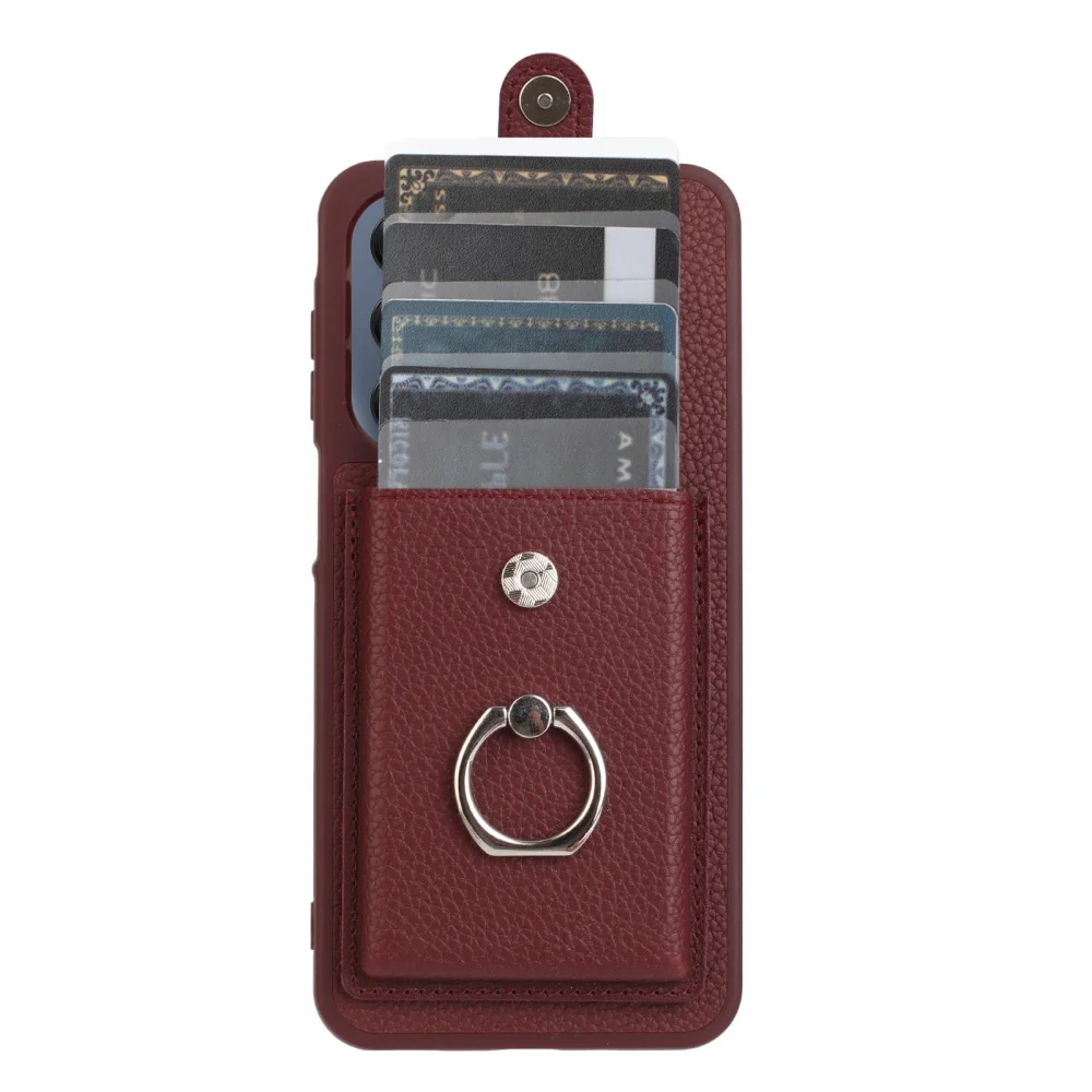 Luxury Card Slot Ring Holder Leather Phone Case For Samsung S25 S24 S26 Ultra S23 S22 S21 Plus FE A55 A36 A16 Shockproof Cover