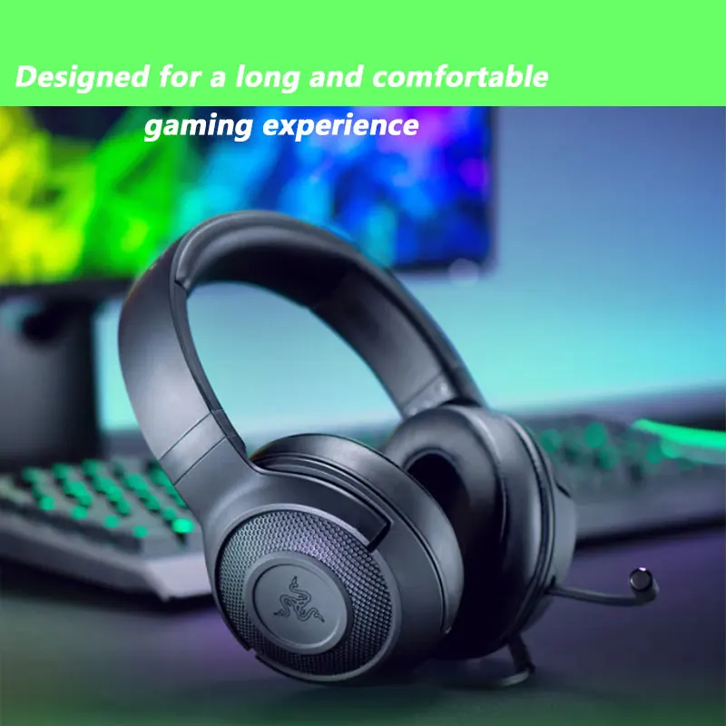 Razer Kraken X headphones Wired Gaming ear buds Bendable Cardiod Microphone earphones Custom-Tuned 40mm Drivers, earbuds