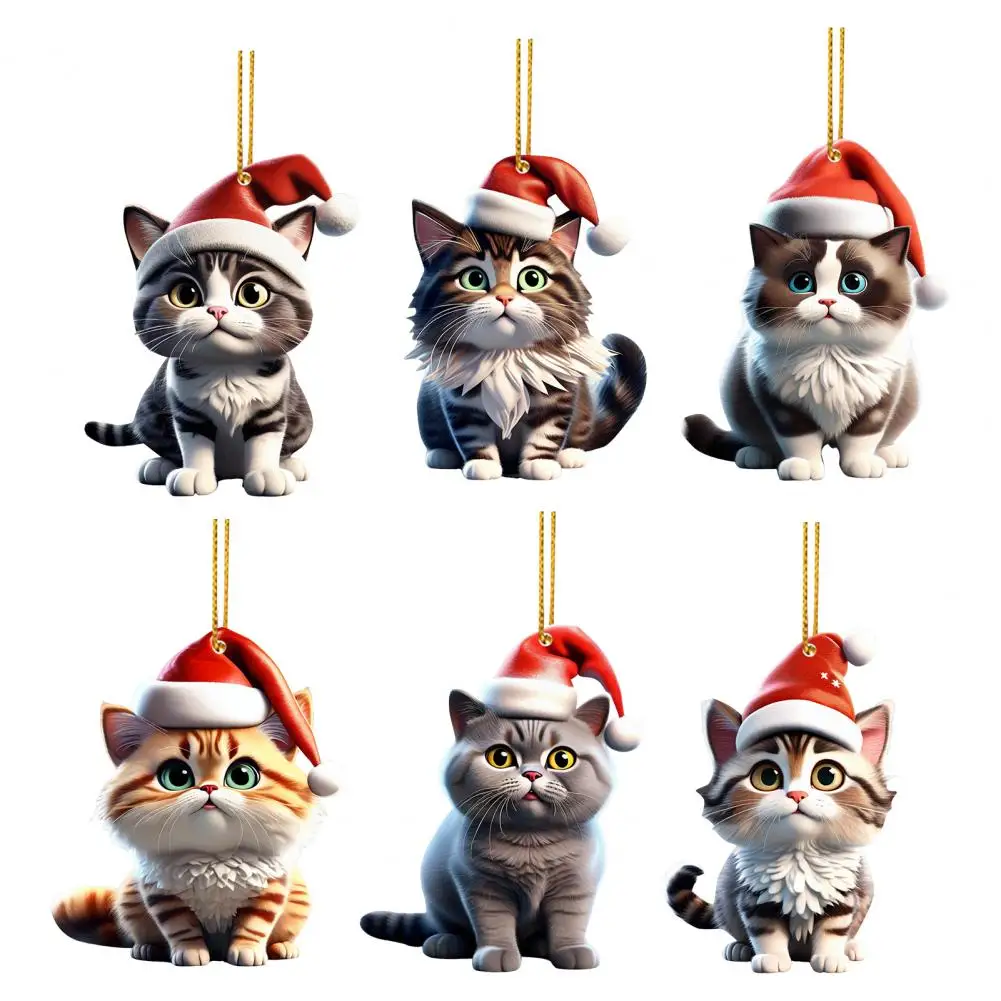 Liontin Kucing Natal Topi Santa Akrilik Dekorasi Gantung Kucing Kartun Gantungan Kunci Liontin Kucing Hadiah Dekorasi Pohon Natal이