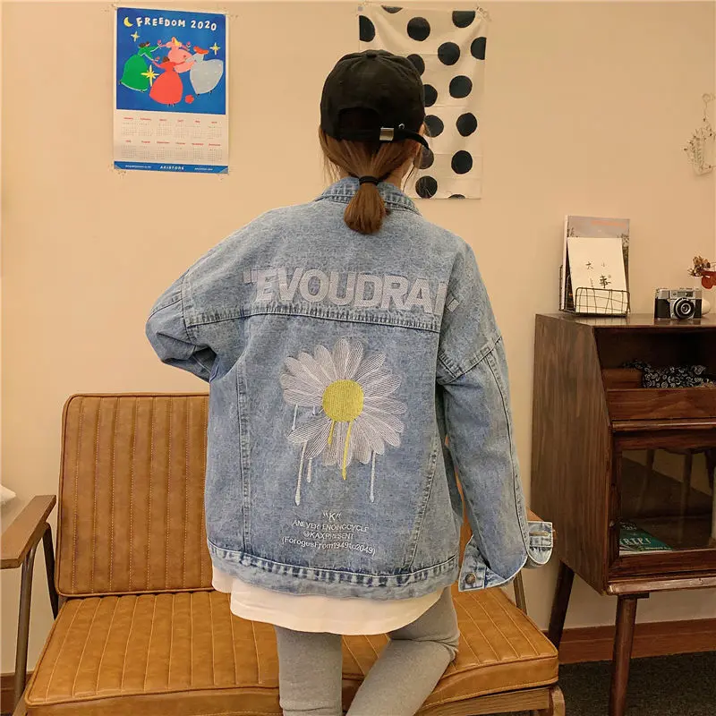 New Women\'s Denim Jacket Korean Version Loose Embroidery Wild Top Coat