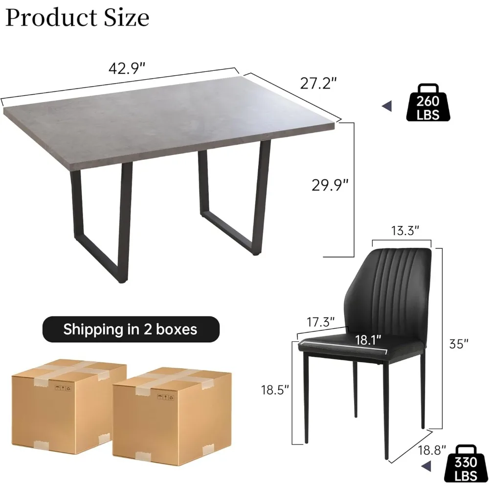 5 Piece Dining Table Set, 42.9 Inch Modern Kitchen Dinings Table and Leather Chairs, Dining Room Set