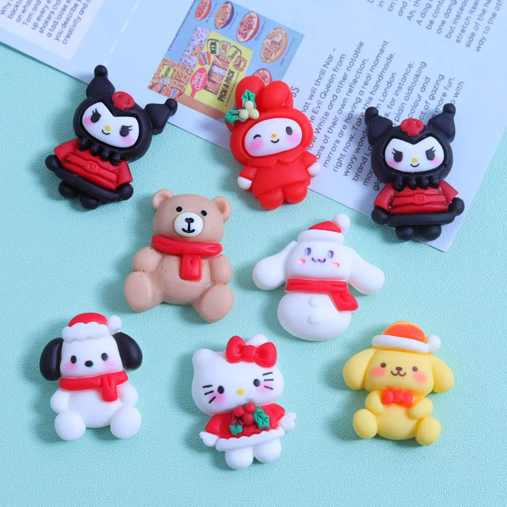 10 Pcs New Cute Mini Cartoon Animal  Christmas Cat, Big-eared Dog Resin Scrapbook Diy Jewelry Hairpin Phone Case Accessories