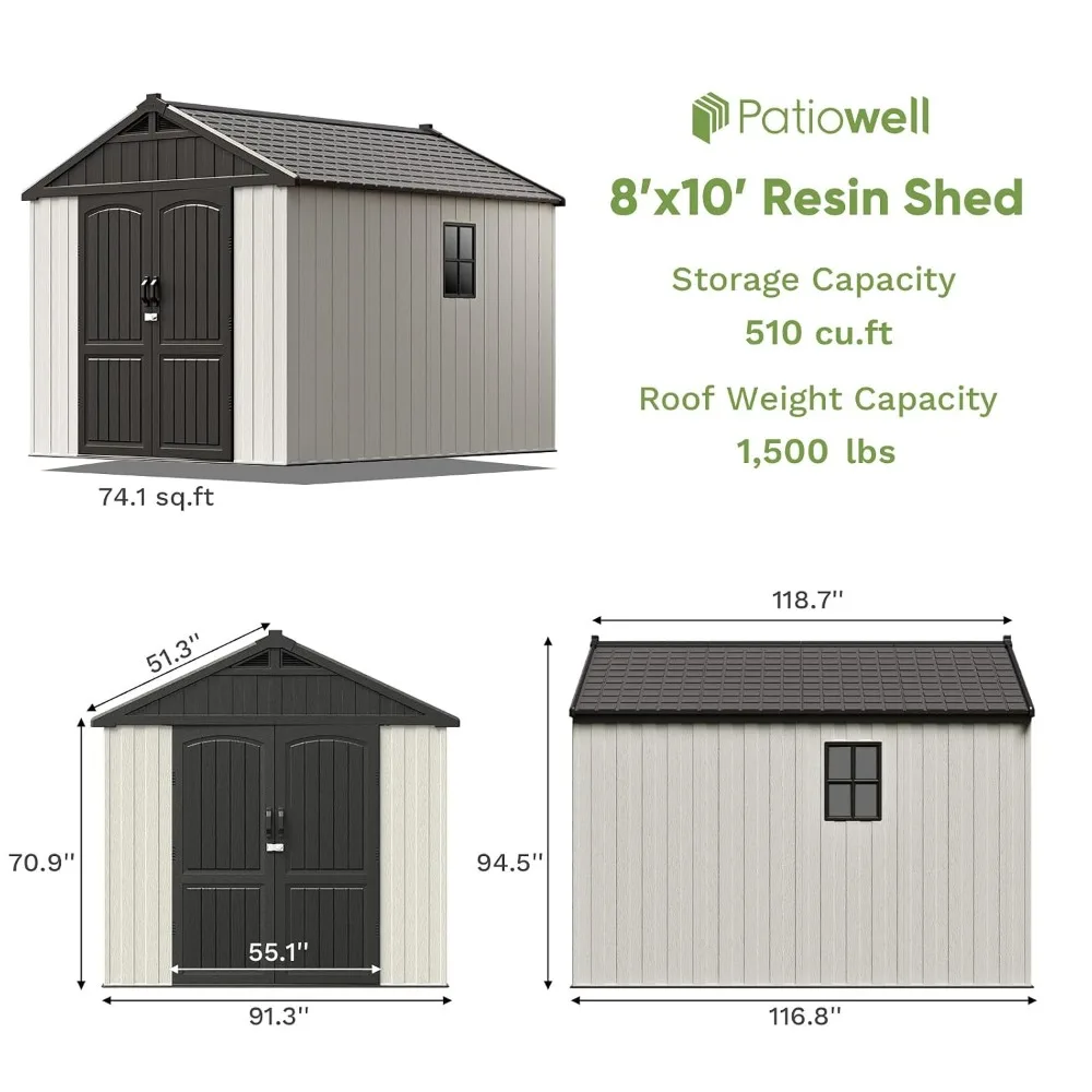 8x10 FT Resin Outdoor Storage Shed with Floor, Beige, Custom