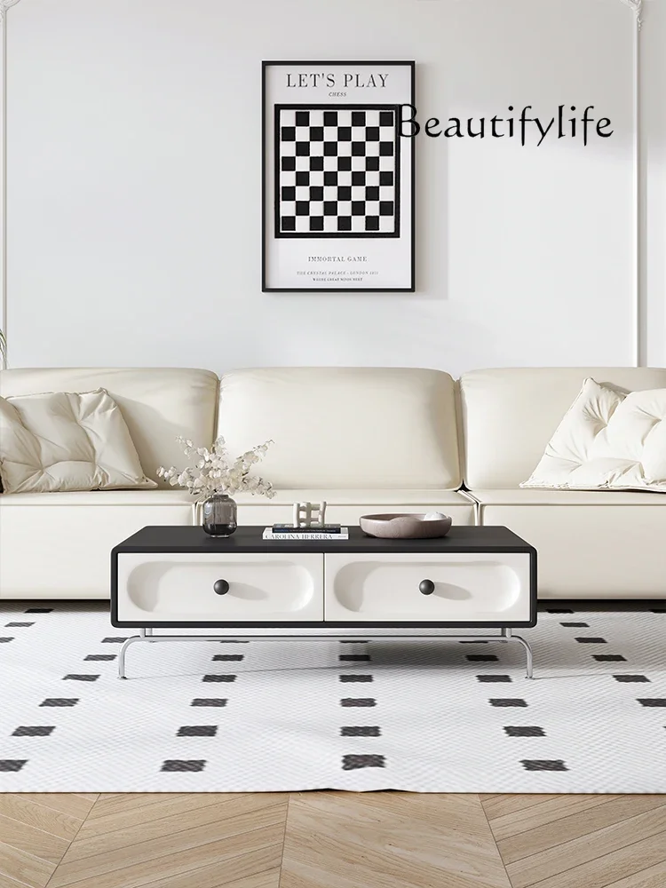 

Modern Light Luxury Tea Table TV Cabinet Combination Small Apartment Simple Living Room Home Tea Table Black and White