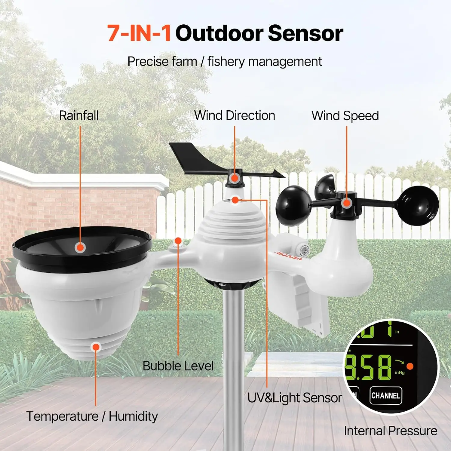 YT60234 WiFi Weather Station 7-in-1, Weather Stations WiFi Indoor Outdoor, 7.5