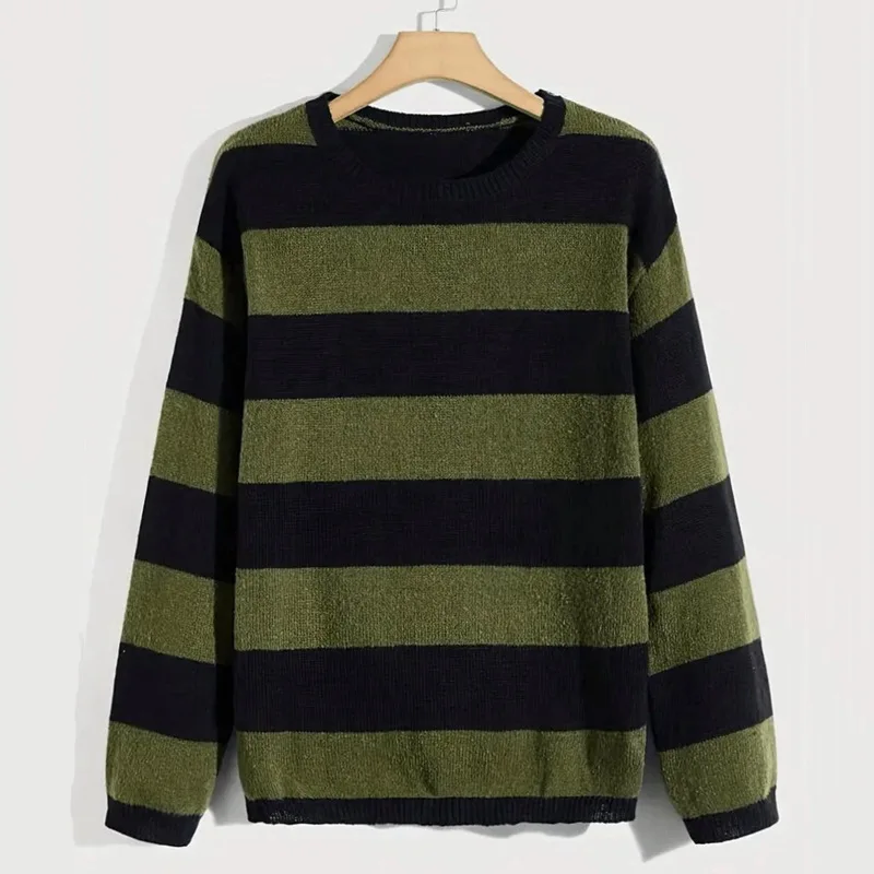 Men's Sweater 2023 Spring And Autumn New Striped Pullover Urban Youth Leisure Loose Fashion Large Size Sweater