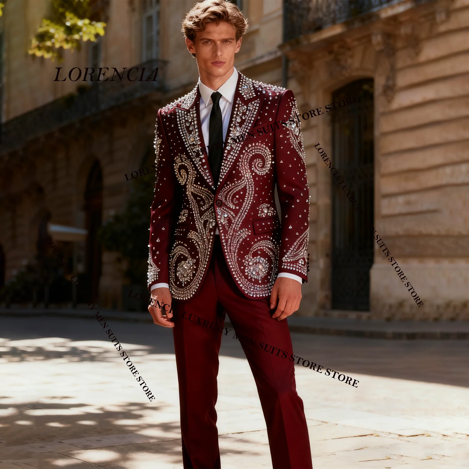 

Exquisite Gem Diamond Men Suit Wedding Tuxedos 2 Pieces Sets Customized Single Breasted Groom Male Blazers Slim Fit Ropa hombre