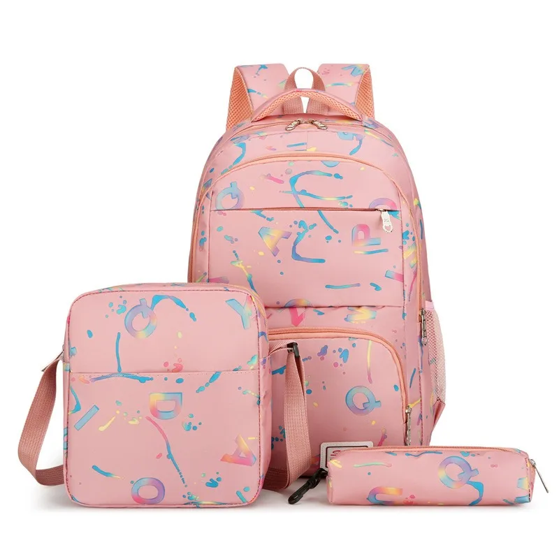 

3pcs Large Capacity Oxford Backpack All-match Letter Print Casual Rucksack For Junior High School Girls