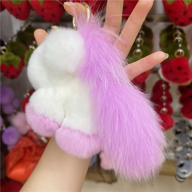 Korean Ins Cute Plush Pony Pendant Rex Rabbit Fur Unicorn Bag Pendant Key Chain Accessory Birthday Gift