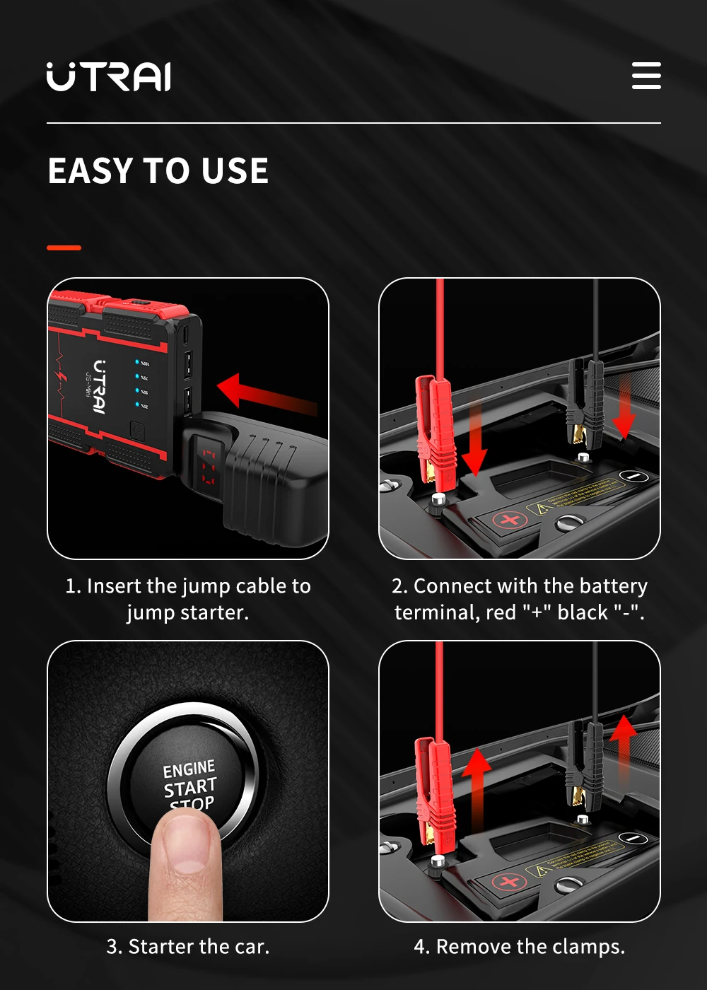 UTRAI 1400A Auto-Starthilfe Powerbank 13800mAh Tragbarer Notfall-Starter Auto-Batterie-Booster JS-Mini Startgerät – Detail 6