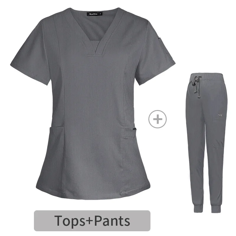 v-neck-short-sleeved-surgical-gown-set-dental-beauty-salon-hospital-operating-room-hand-brush-nurse's-daily-work-uniform