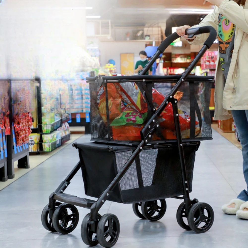 

Portable Shopping Cart Multifunctional Collapsible Grocery Cart Removable Basket Personal Shopping Cart for Picnic Camping