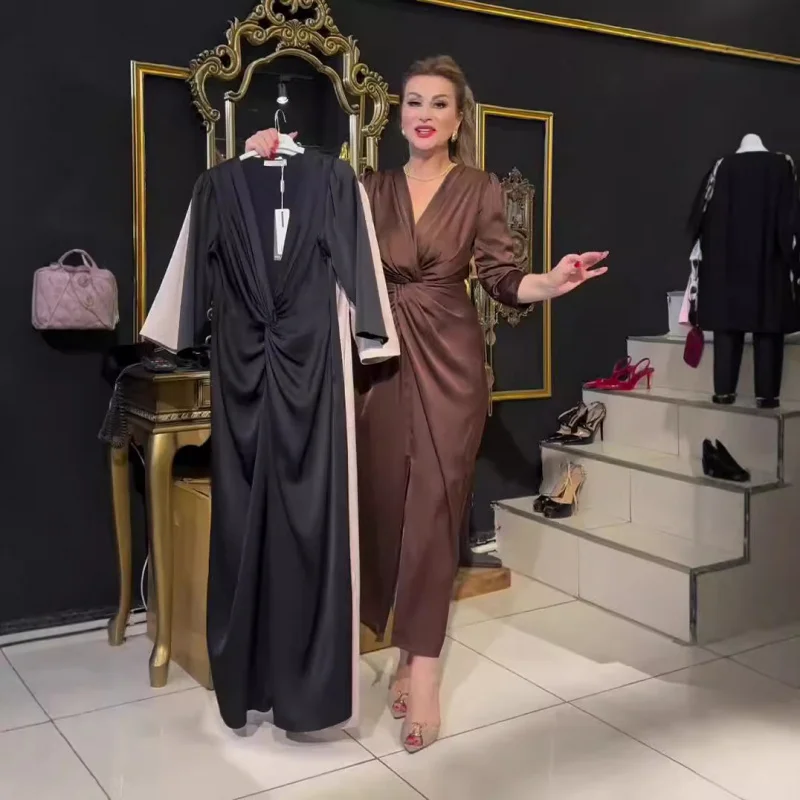 

2025Hot-Selling Autumn New European and American Style2025VSolid Color Long Sleeve Dress