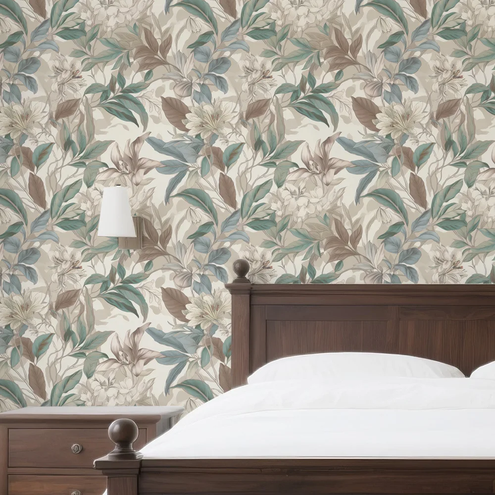 Vintage Botanical Floral Leaf Peel and Stick Wallpaper Self-Adhesive Removable Wall Mural Paper for Bedroom Living Room